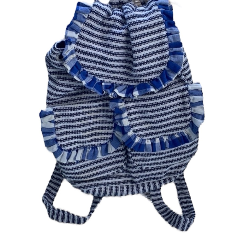 America & Beyond Ruffled Blue Seersucker Backpack